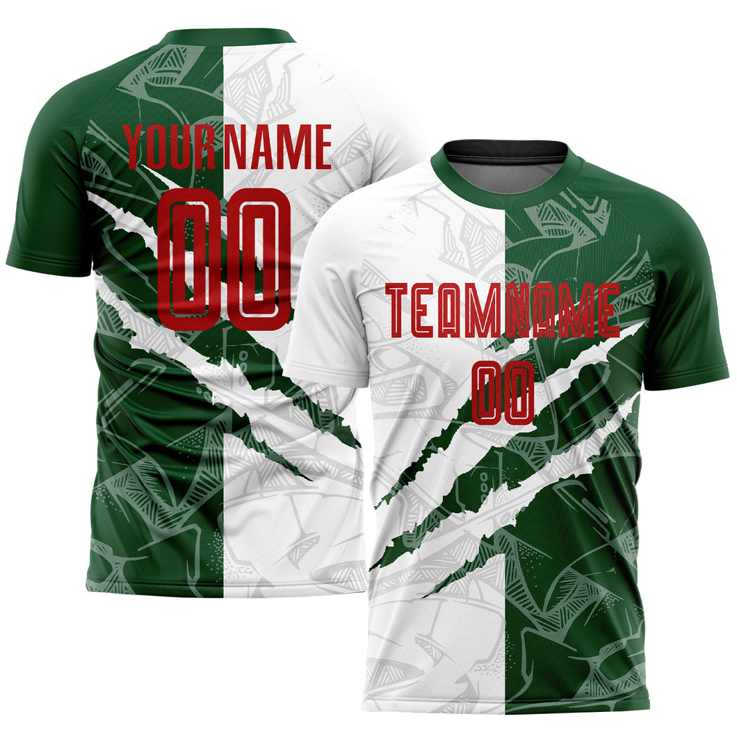 Custom Graffiti Pattern Red-Green Scratch Sublimation Soccer Uniform Jersey