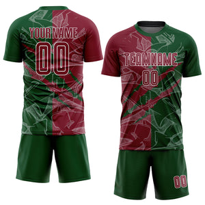 Custom Graffiti Pattern Crimson-Green Scratch Sublimation Soccer Uniform Jersey