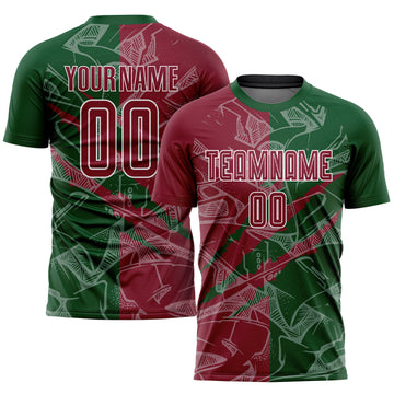 Custom Graffiti Pattern Crimson-Green Scratch Sublimation Soccer Uniform Jersey