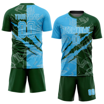 Custom Graffiti Pattern Sky Blue-Green Scratch Sublimation Soccer Uniform Jersey