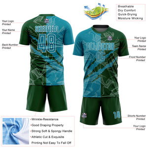 Custom Graffiti Pattern Teal-Green Scratch Sublimation Soccer Uniform Jersey