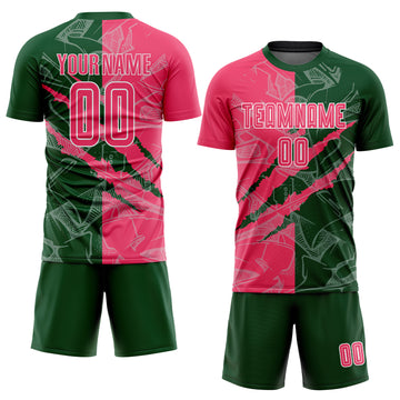 Custom Graffiti Pattern Neon Pink-Green Scratch Sublimation Soccer Uniform Jersey