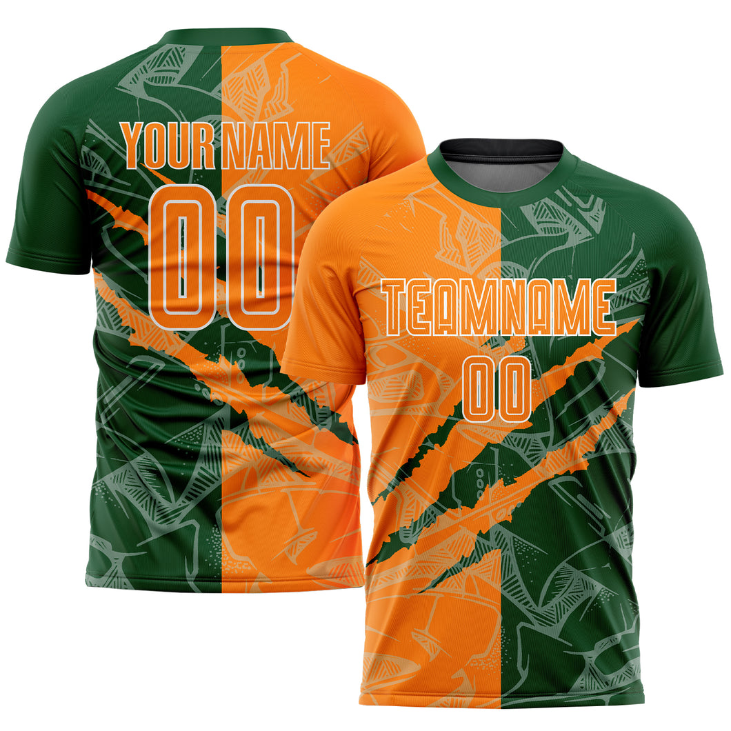 Custom Graffiti Pattern Bay Orange-Green Scratch Sublimation Soccer Uniform Jersey