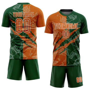 Custom Graffiti Pattern Texas Orange-Green Scratch Sublimation Soccer Uniform Jersey