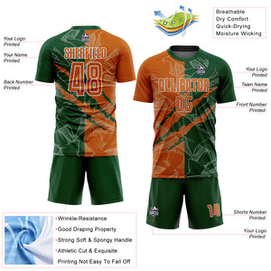 Custom Graffiti Pattern Texas Orange-Green Scratch Sublimation Soccer Uniform Jersey