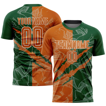 Custom Graffiti Pattern Texas Orange-Green Scratch Sublimation Soccer Uniform Jersey