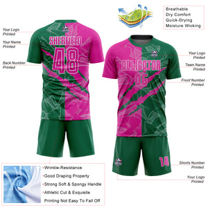 Custom Graffiti Pattern Deep Pink-Kelly Green Scratch Sublimation Soccer Uniform Jersey