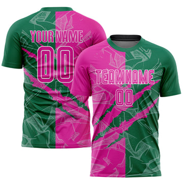 Custom Graffiti Pattern Deep Pink-Kelly Green Scratch Sublimation Soccer Uniform Jersey