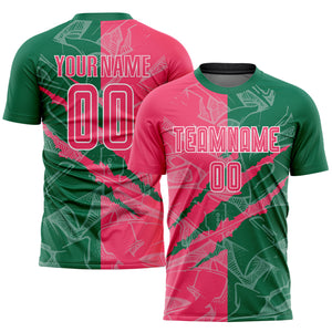 Custom Graffiti Pattern Neon Pink-Kelly Green Scratch Sublimation Soccer Uniform Jersey