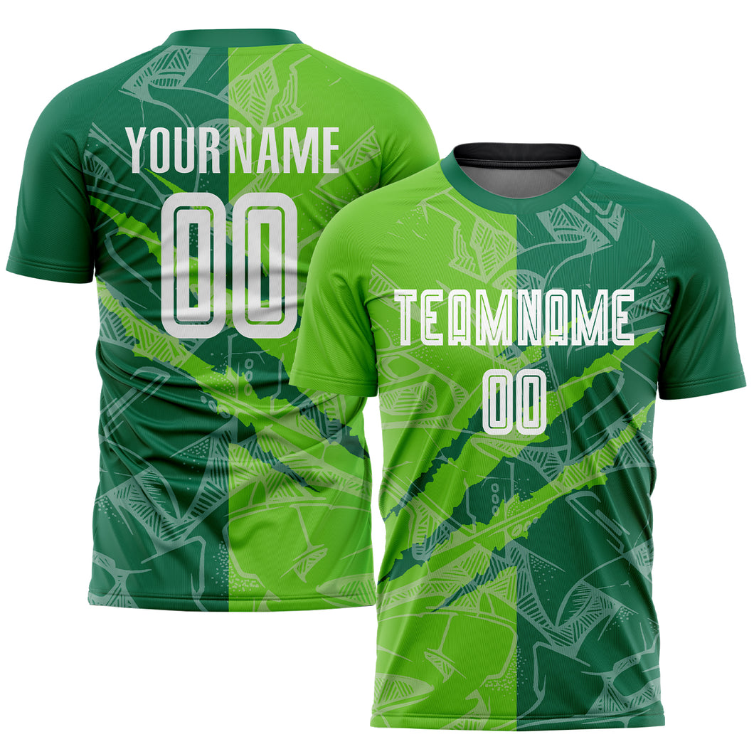 Custom Graffiti Pattern Aurora Green-Kelly Green Scratch Sublimation Soccer Uniform Jersey