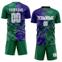 Load image into Gallery viewer, Custom Graffiti Pattern Dark Purple-Kelly Green Scratch Sublimation Soccer Uniform Jersey
