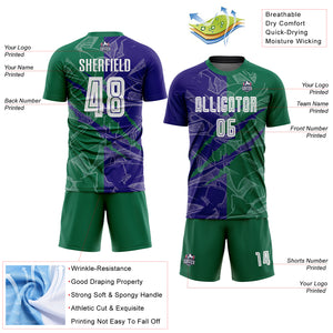 Custom Graffiti Pattern Dark Purple-Kelly Green Scratch Sublimation Soccer Uniform Jersey