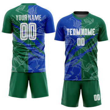 Custom Graffiti Pattern Thunder Blue-Kelly Green Scratch Sublimation Soccer Uniform Jersey