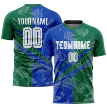 Load image into Gallery viewer, Custom Graffiti Pattern Thunder Blue-Kelly Green Scratch Sublimation Soccer Uniform Jersey
