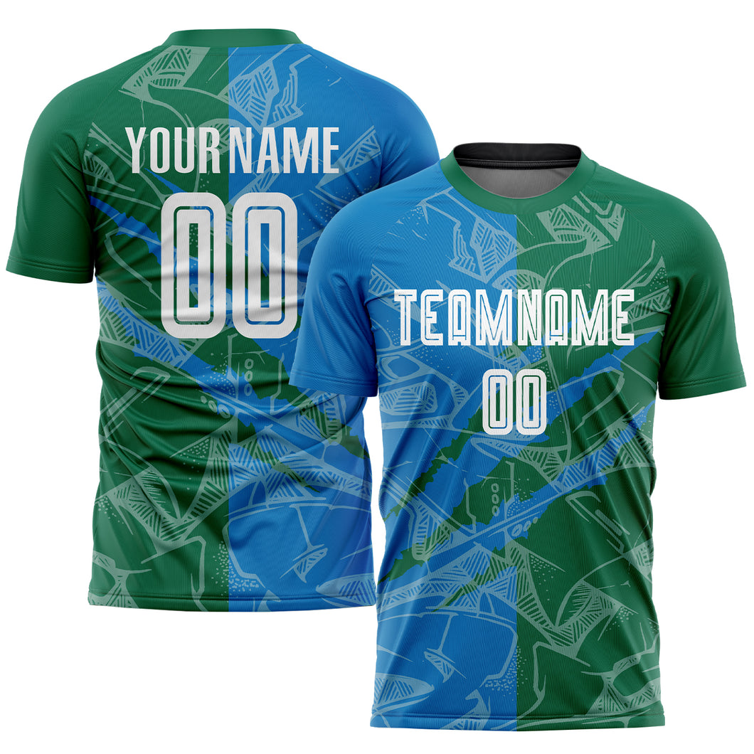 Custom Graffiti Pattern Blue-Kelly Green Scratch Sublimation Soccer Uniform Jersey