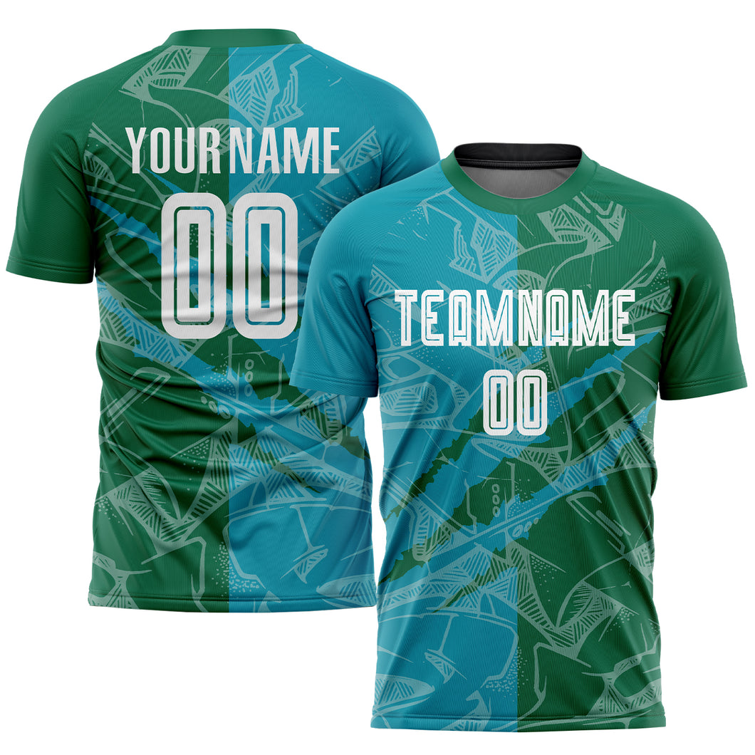 Custom Graffiti Pattern Teal-Kelly Green Scratch Sublimation Soccer Uniform Jersey