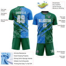 Load image into Gallery viewer, Custom Graffiti Pattern Powder Blue-Kelly Green Scratch Sublimation Soccer Uniform Jersey
