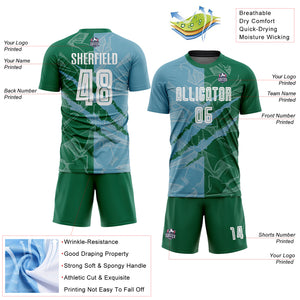 Custom Graffiti Pattern Shadow Blue-Kelly Green Scratch Sublimation Soccer Uniform Jersey