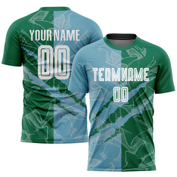 Custom Graffiti Pattern Shadow Blue-Kelly Green Scratch Sublimation Soccer Uniform Jersey