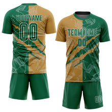 Load image into Gallery viewer, Custom Graffiti Pattern Kelly Green-Old Gold Scratch Sublimation Soccer Uniform Jersey
