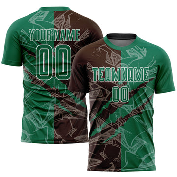 Custom Graffiti Pattern Kelly Green-Brown Scratch Sublimation Soccer Uniform Jersey