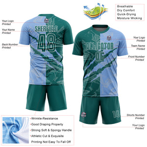 Custom Graffiti Pattern Teal-Light Blue Scratch Sublimation Soccer Uniform Jersey