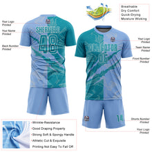 Load image into Gallery viewer, Custom Graffiti Pattern Teal-Light Blue Scratch Sublimation Soccer Uniform Jersey
