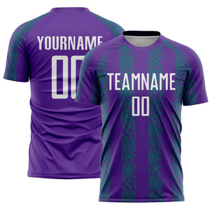 Custom Purple White-Teal Abstract Shape Sublimation Soccer Uniform Jersey