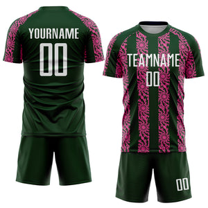 Custom Green White-Pink Abstract Shape Sublimation Soccer Uniform Jersey