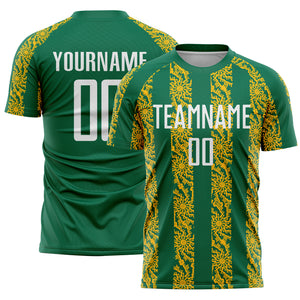 Custom Kelly Green White-Gold Abstract Shape Sublimation Soccer Uniform Jersey