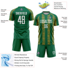 Load image into Gallery viewer, Custom Kelly Green White-Old Gold Abstract Shape Sublimation Soccer Uniform Jersey
