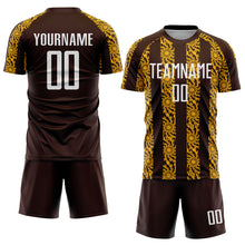 Load image into Gallery viewer, Custom Brown White-Gold Abstract Shape Sublimation Soccer Uniform Jersey
