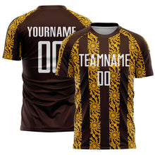 Load image into Gallery viewer, Custom Brown White-Gold Abstract Shape Sublimation Soccer Uniform Jersey
