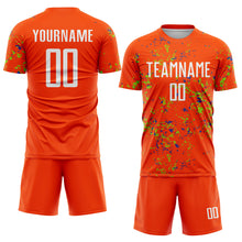 Load image into Gallery viewer, Custom Orange Neon Green-Thunder Blue Abstract Fragment Art Sublimation Soccer Uniform Jersey
