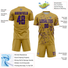 Load image into Gallery viewer, Custom Old Gold Purple-Black Abstract Fragment Art Sublimation Soccer Uniform Jersey
