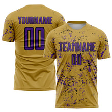 Load image into Gallery viewer, Custom Old Gold Purple-Black Abstract Fragment Art Sublimation Soccer Uniform Jersey
