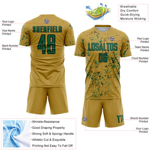 Custom Old Gold Kelly Green-Black Abstract Fragment Art Sublimation Soccer Uniform Jersey