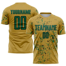 Load image into Gallery viewer, Custom Old Gold Kelly Green-Black Abstract Fragment Art Sublimation Soccer Uniform Jersey
