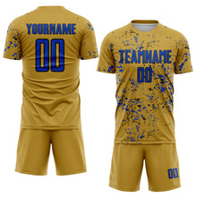 Load image into Gallery viewer, Custom Old Gold Thunder Blue-Black Abstract Fragment Art Sublimation Soccer Uniform Jersey
