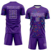 Load image into Gallery viewer, Custom Purple Bay Orange-Teal Abstract Fragment Art Sublimation Soccer Uniform Jersey
