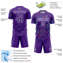 Load image into Gallery viewer, Custom Purple Bay Orange-Teal Abstract Fragment Art Sublimation Soccer Uniform Jersey
