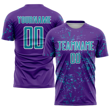 Custom Purple Teal-Light Blue Abstract Fragment Art Sublimation Soccer Uniform Jersey