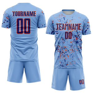 Custom Light Blue Royal-Orange Abstract Fragment Art Sublimation Soccer Uniform Jersey