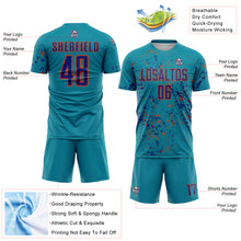 Load image into Gallery viewer, Custom Teal Royal-Orange Abstract Fragment Art Sublimation Soccer Uniform Jersey
