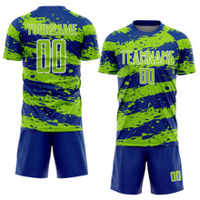 Load image into Gallery viewer, Custom Royal Neon Green-White Splash Sublimation Soccer Uniform Jersey
