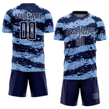 Load image into Gallery viewer, Custom Navy Light Blue-White Splash Sublimation Soccer Uniform Jersey
