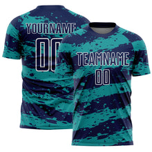 Load image into Gallery viewer, Custom Navy Teal-White Splash Sublimation Soccer Uniform Jersey
