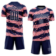 Load image into Gallery viewer, Custom Navy Medium Pink-White Splash Sublimation Soccer Uniform Jersey
