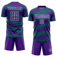 Load image into Gallery viewer, Custom Purple Teal-White Splash Sublimation Soccer Uniform Jersey
