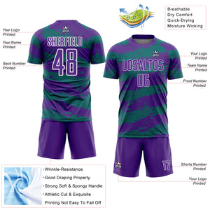 Custom Purple Teal-White Splash Sublimation Soccer Uniform Jersey